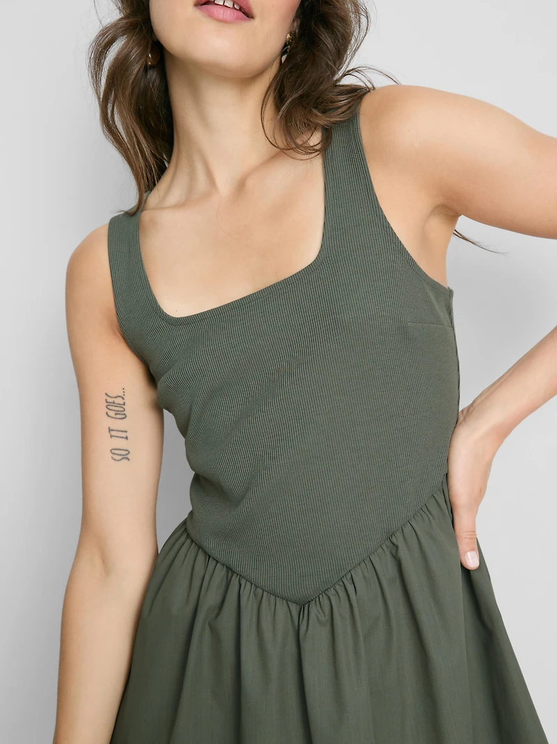 Cotton Blend Corset Mini Dress