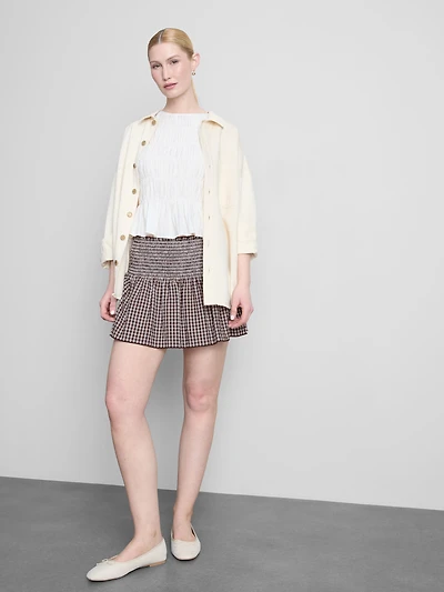 Shirred Gingham Mini Skirt