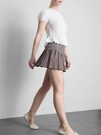Shirred Gingham Mini Skirt