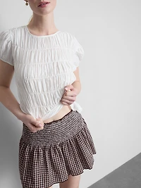 Shirred Gingham Mini Skirt