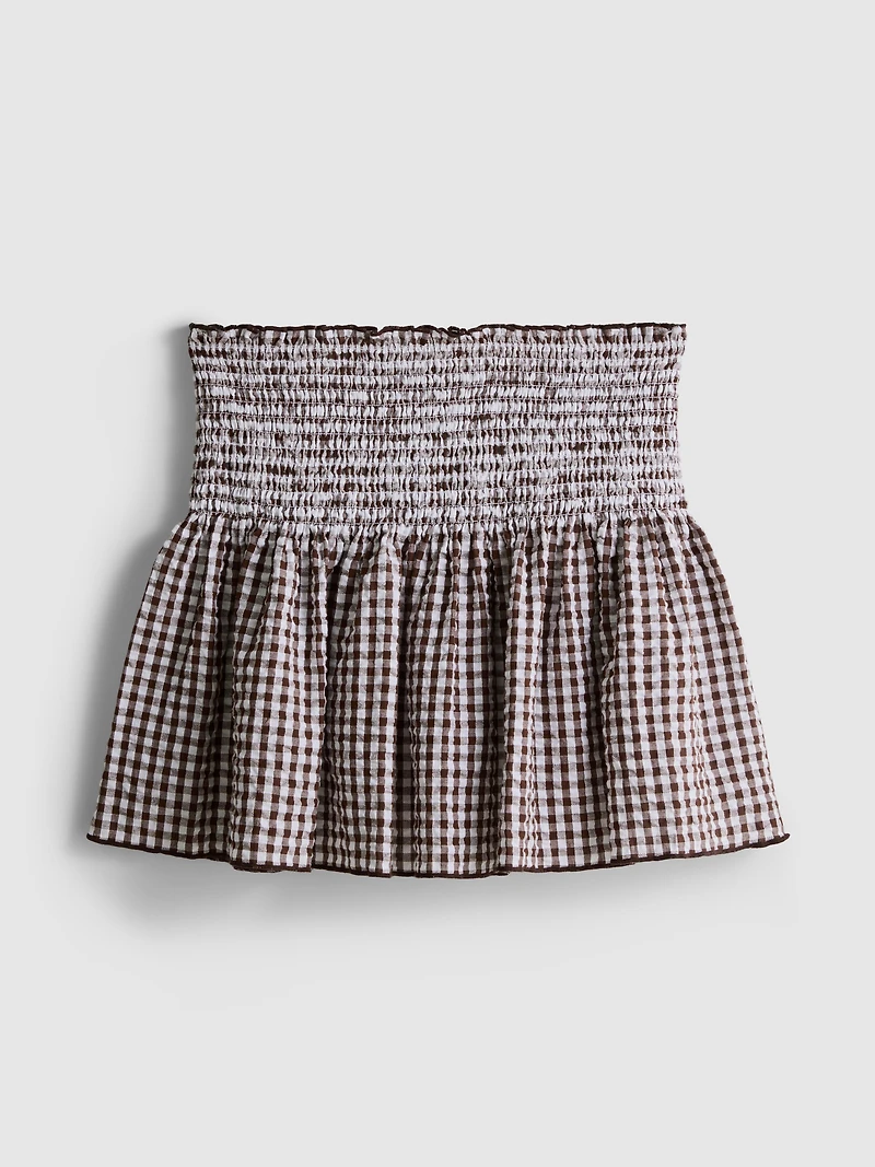 Shirred Gingham Mini Skirt