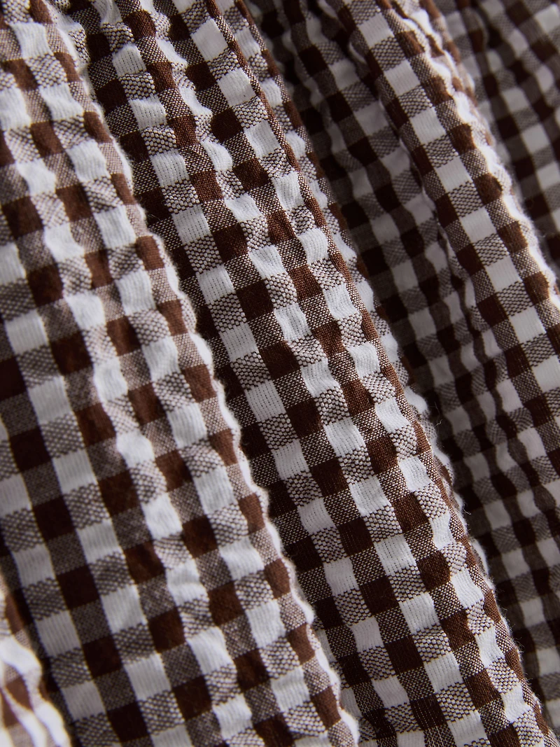 Shirred Gingham Mini Skirt