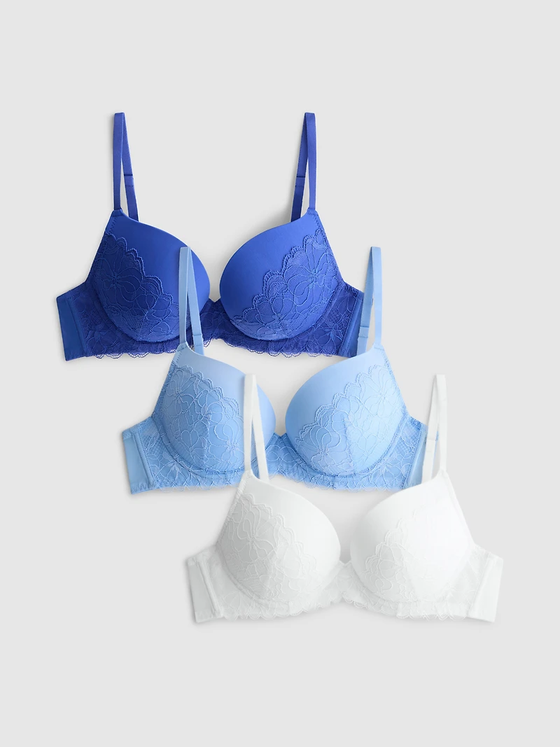 3pk A-E Lace Push-Up Bras