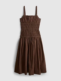 Cotton Square Neck Ruched Midi Dress