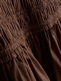 Cotton Square Neck Ruched Midi Dress