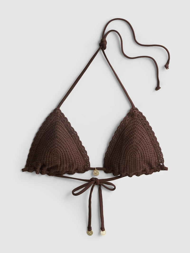 Black Crochet Triangle Bikini Top