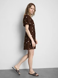 Button-Up Puff-Sleeve Mini Dress