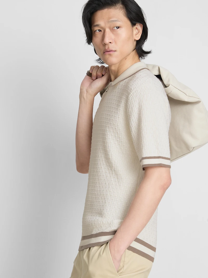 The Edit Textured Zip Polo Shirt