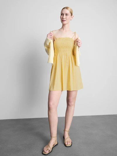 Cotton Shirred Bodice Mini Dress