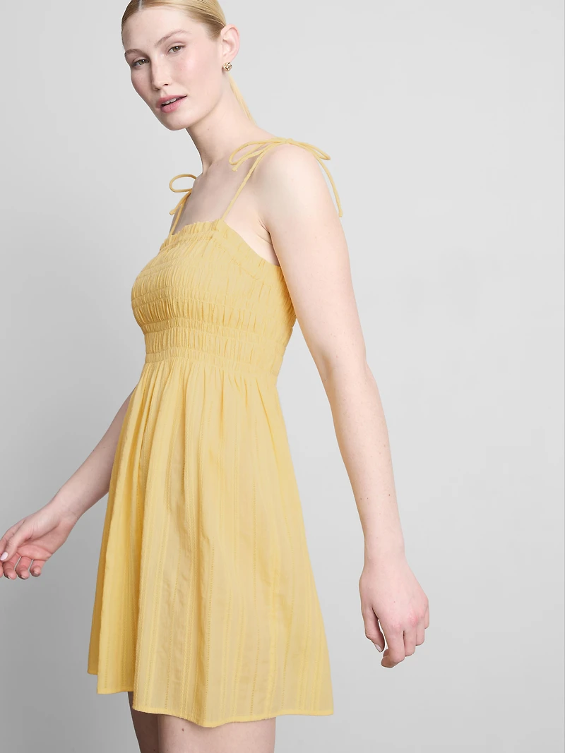 Cotton Shirred Bodice Mini Dress