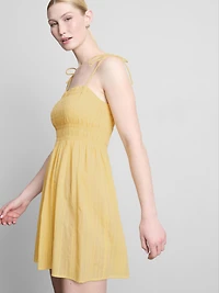 Cotton Shirred Bodice Mini Dress