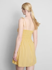 Cotton Shirred Bodice Mini Dress