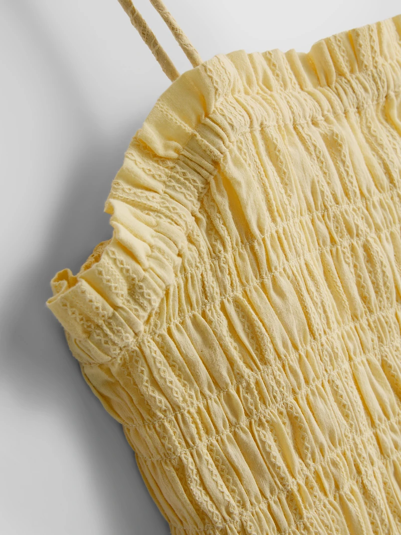 Cotton Shirred Bodice Mini Dress