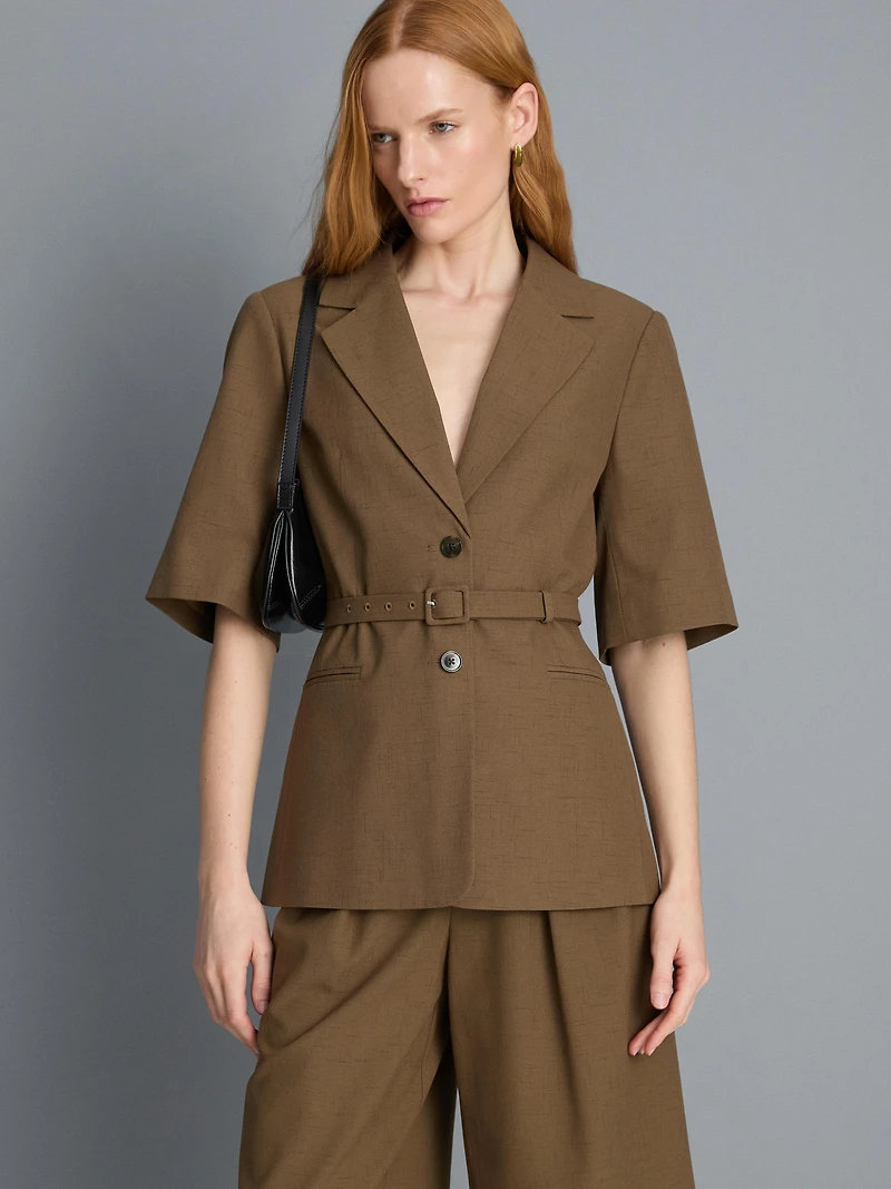 Short Sleeve Belt Detail Blazer