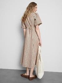 Striped Puff-Sleeve Midi Dress