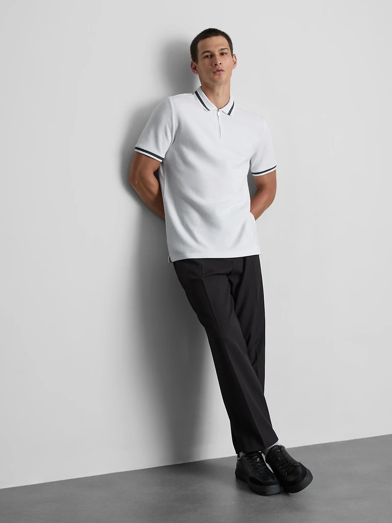 Textured Zip-Neck Polo Shirt