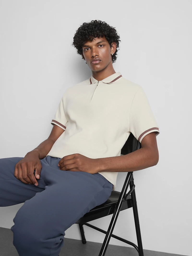 Textured Zip-Neck Polo Shirt