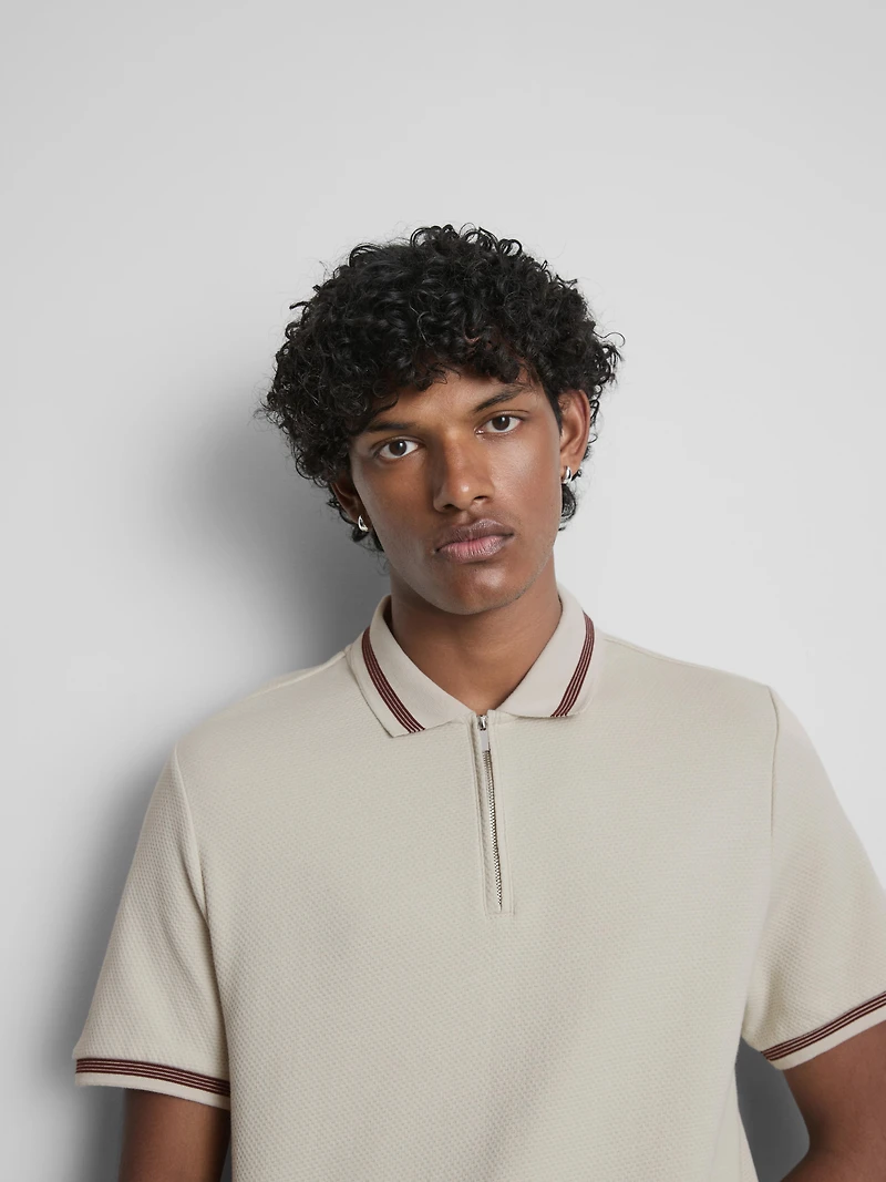 Textured Zip-Neck Polo Shirt