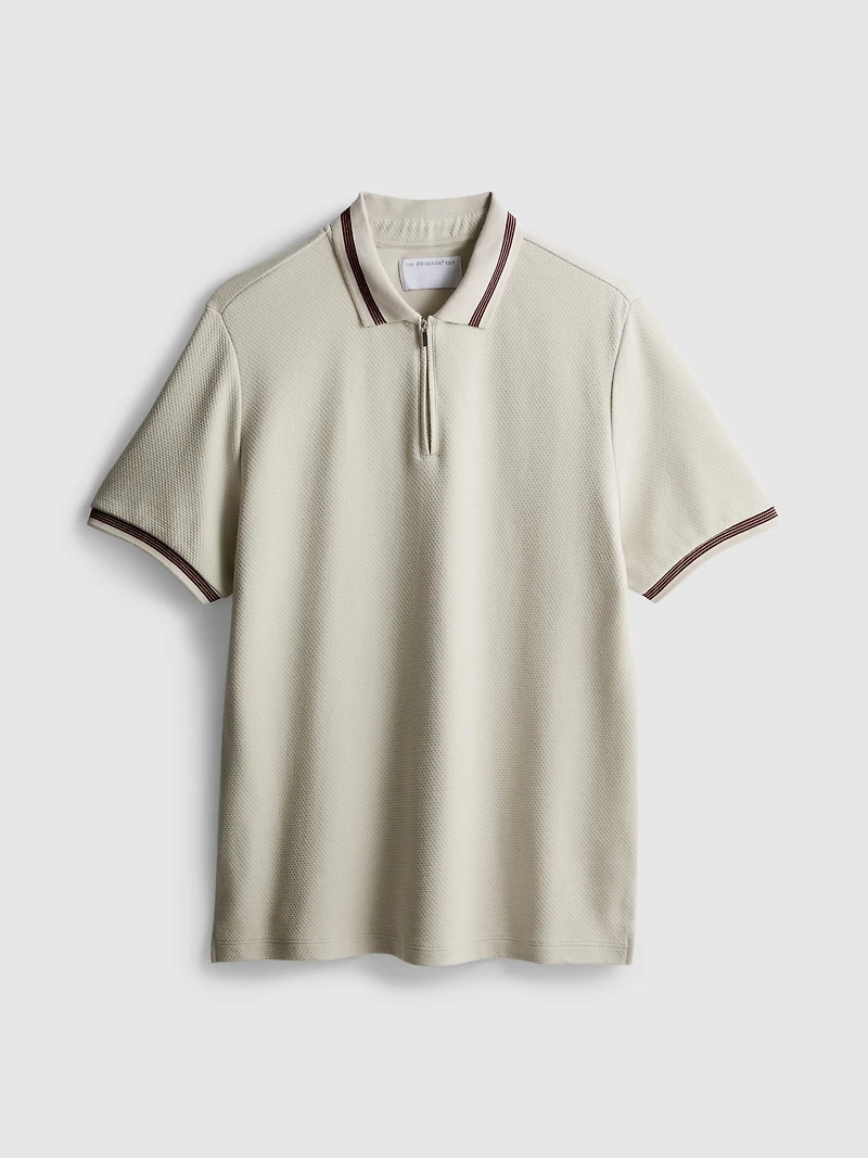 Textured Zip-Neck Polo Shirt