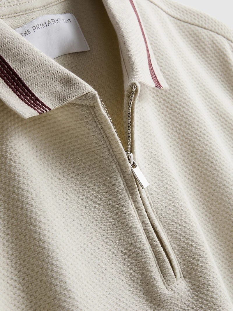 Textured Zip-Neck Polo Shirt