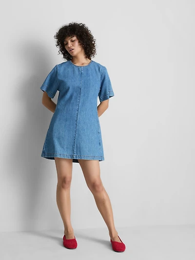 Cotton Denim Mini Shift Dress