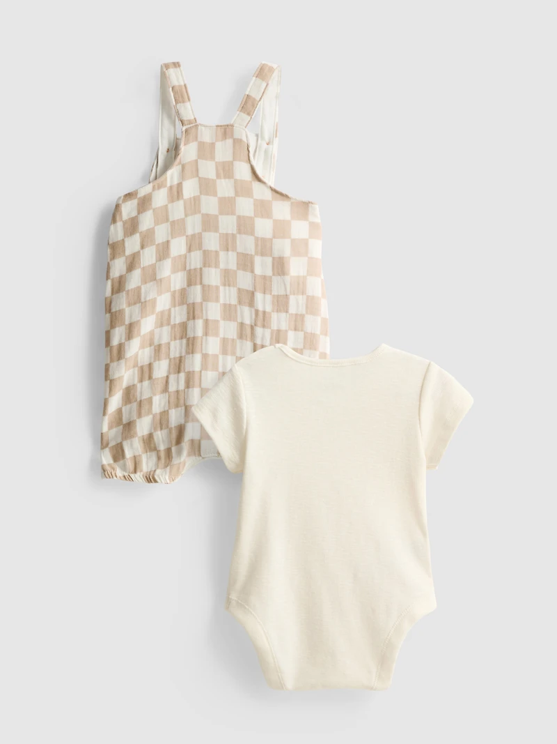 0-18mths | Bodysuit and Check Overalls Newborn Set