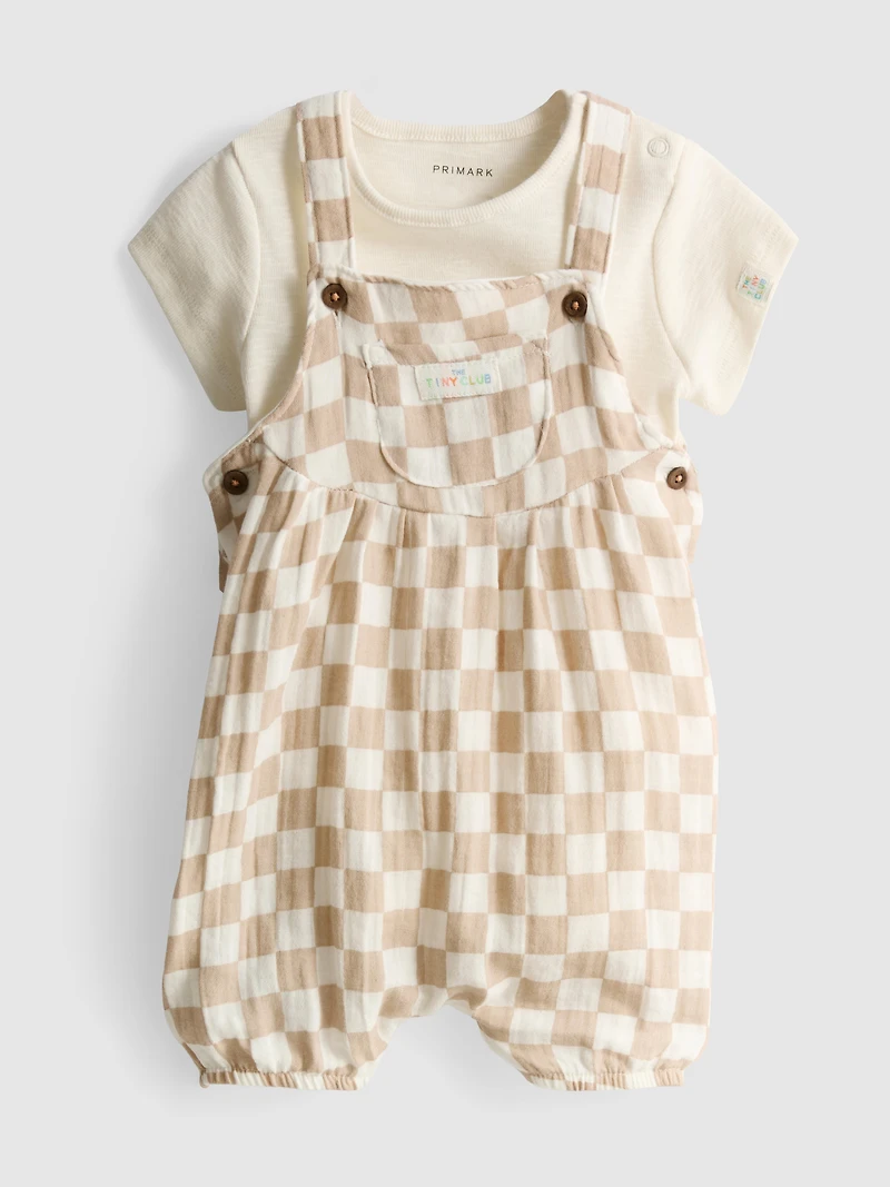 0-18mths | Bodysuit and Check Overalls Newborn Set