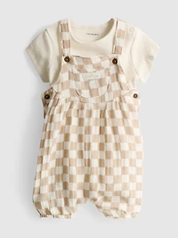 0-18mths | Bodysuit and Check Overalls Newborn Set
