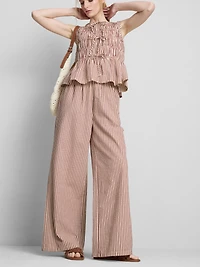 Cotton Striped Wide-Leg Seersucker Pants