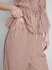 Cotton Striped Wide-Leg Seersucker Pants
