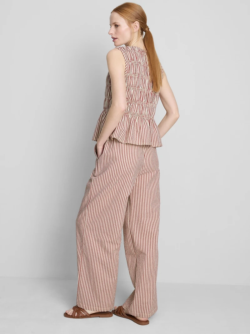 Cotton Striped Wide-Leg Seersucker Pants