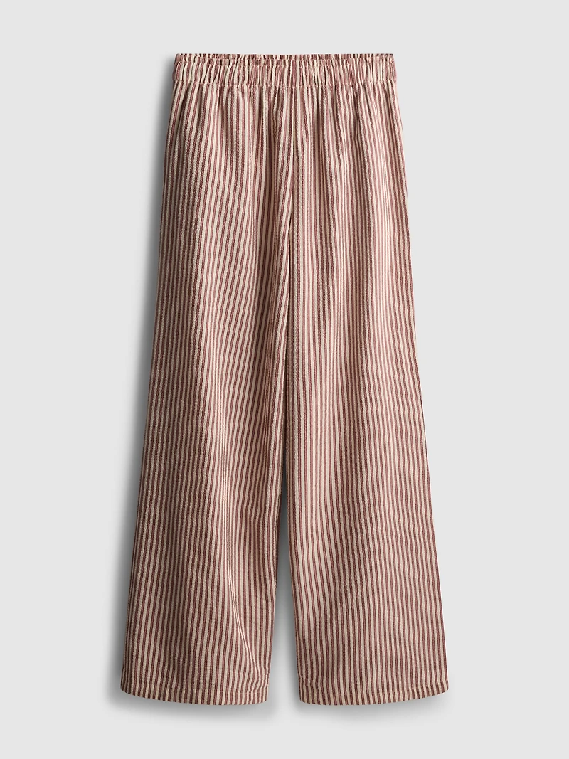 Cotton Striped Wide-Leg Seersucker Pants