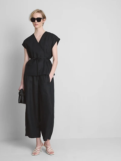 The Edit Linen V-Neck Wrap Top