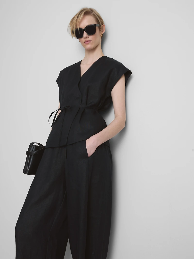 The Edit Linen V-Neck Wrap Top