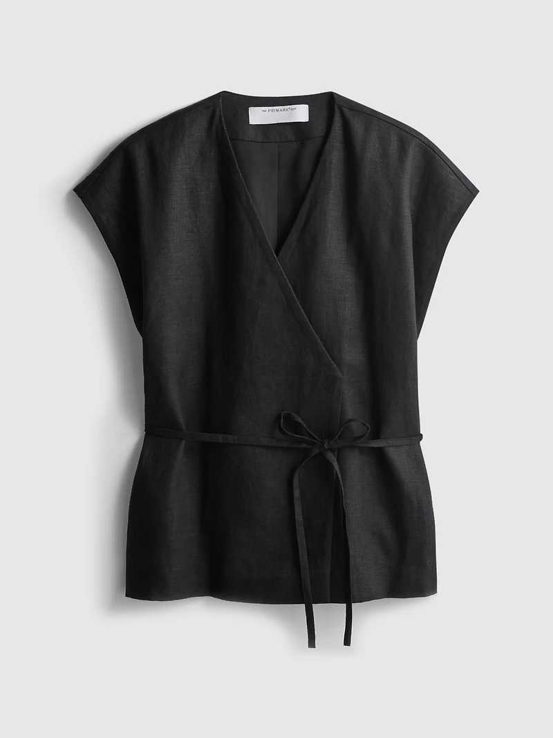 The Edit Linen V-Neck Wrap Top