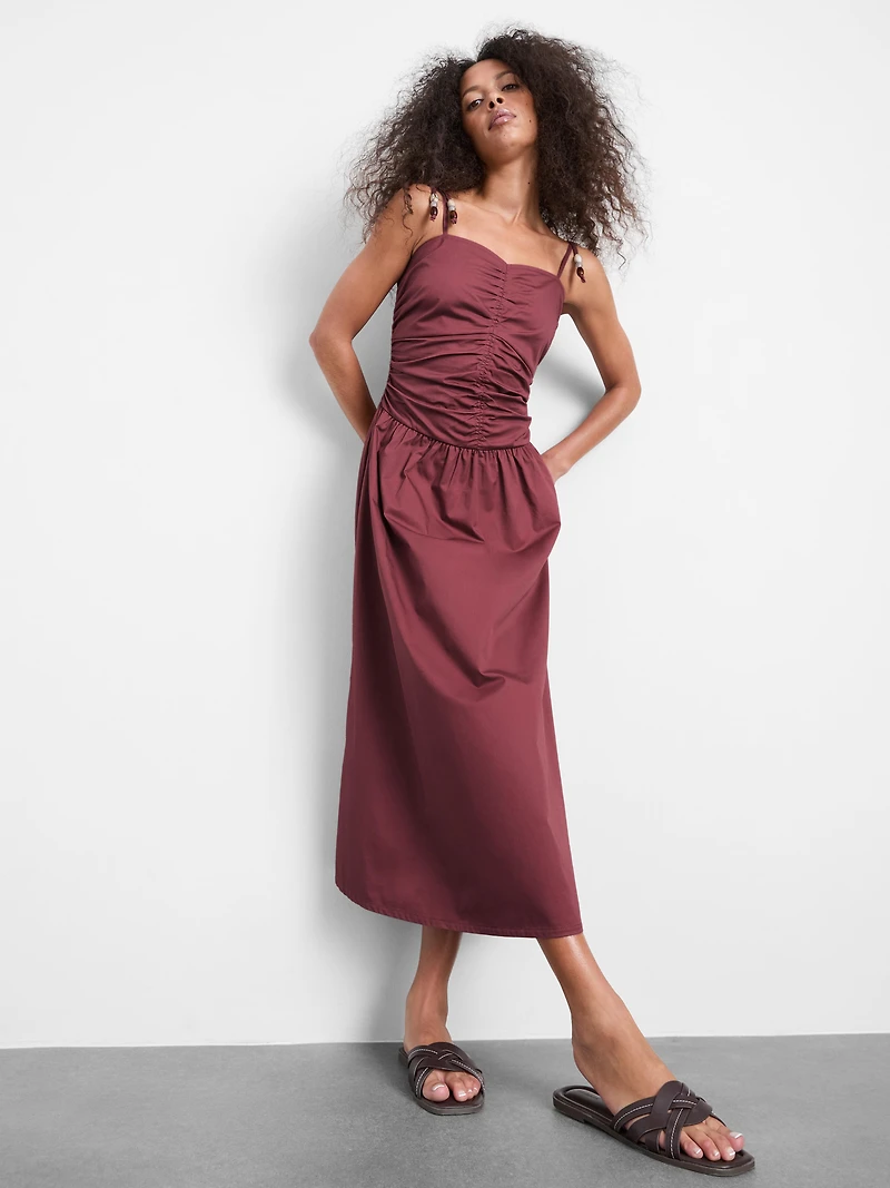 Ruched Bead-Detail Midi Dress