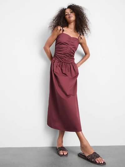 Ruched Bead-Detail Midi Dress