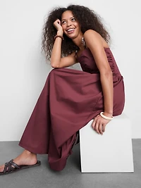 Ruched Bead-Detail Midi Dress