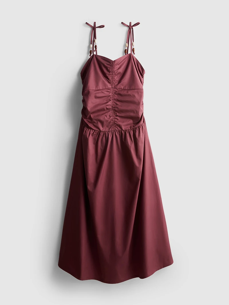 Ruched Bead-Detail Midi Dress