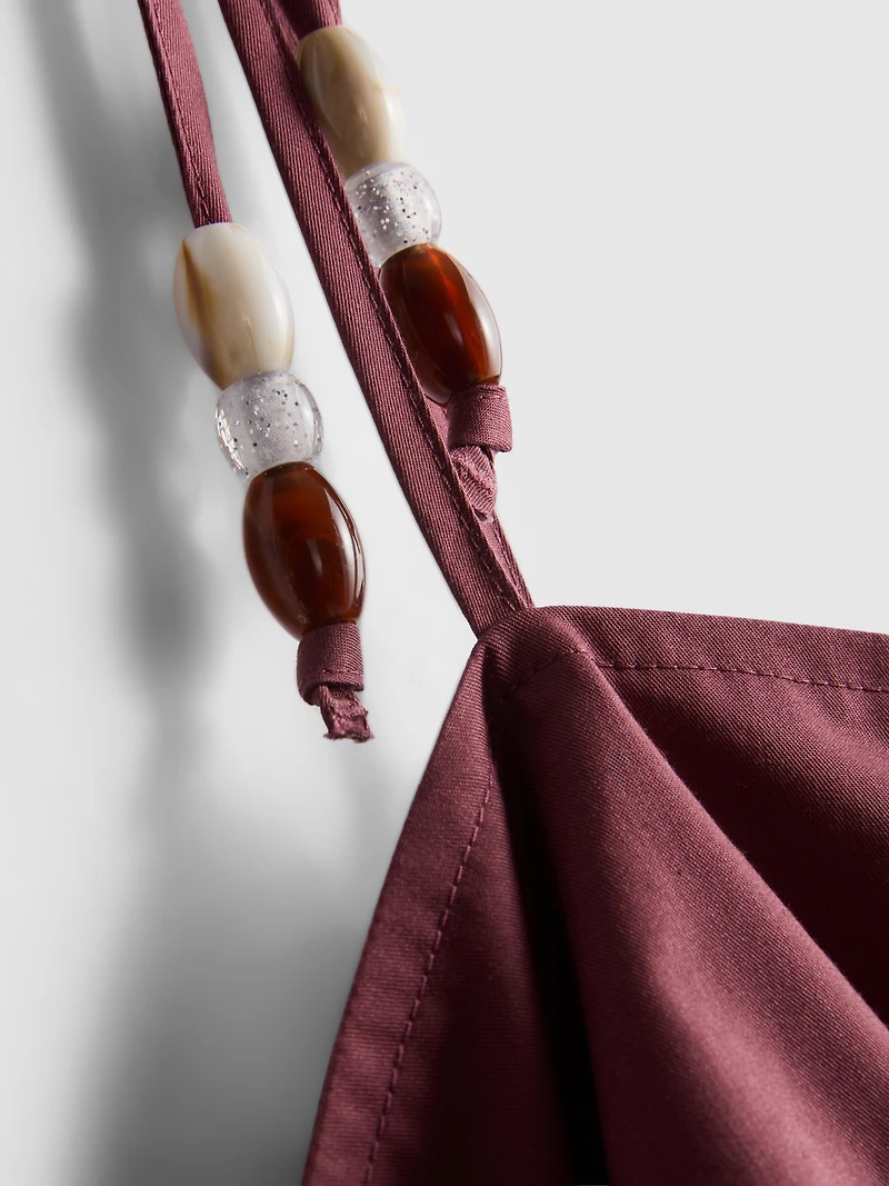 Ruched Bead-Detail Midi Dress