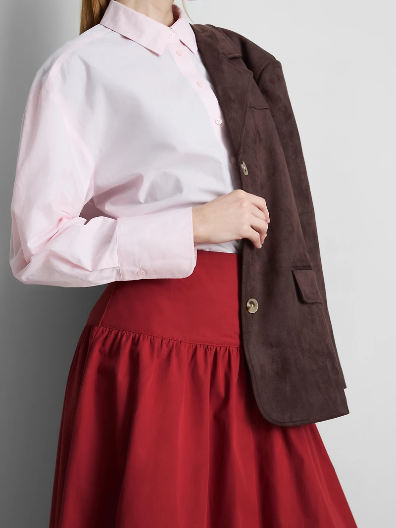 Cotton Drop-Waist Poplin Midi Skirt