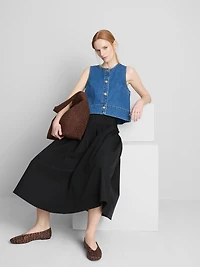 Cotton Drop-Waist Poplin Midi Skirt