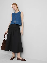 Cotton Drop-Waist Poplin Midi Skirt