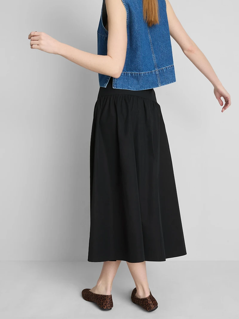 Cotton Drop-Waist Poplin Midi Skirt