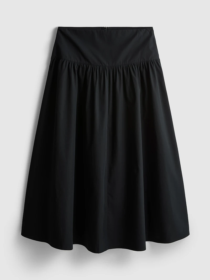 Cotton Drop-Waist Poplin Midi Skirt