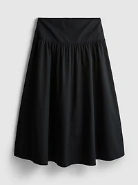 Cotton Drop-Waist Poplin Midi Skirt