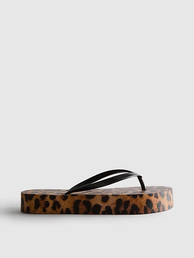 Leopard Print Flatform Flip Flops