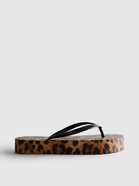 Leopard Print Flatform Flip Flops