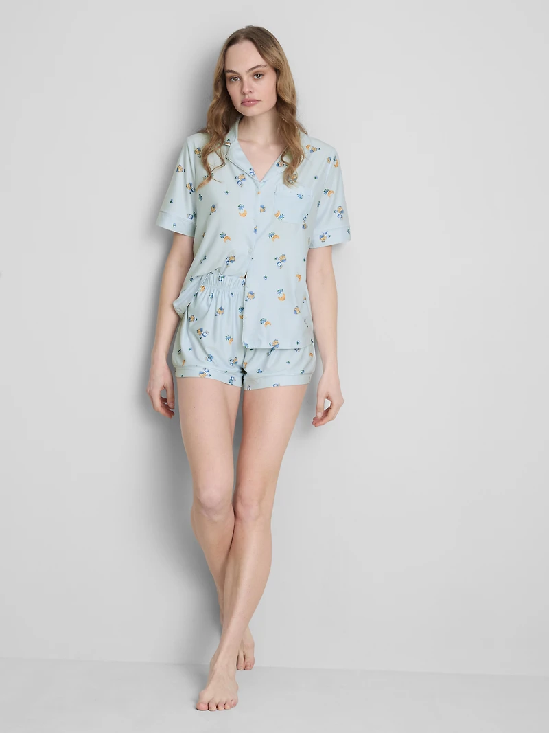 Breakfast Print Shorty Boyfriend Pajamas