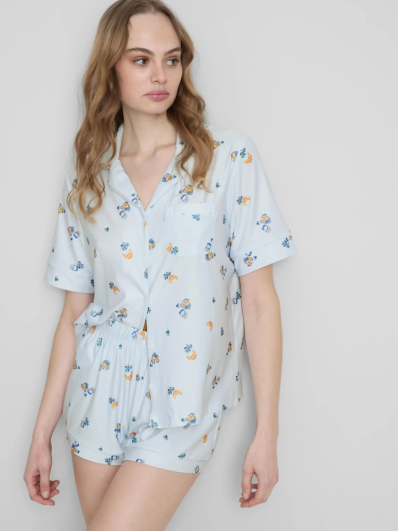 Breakfast Print Shorty Boyfriend Pajamas